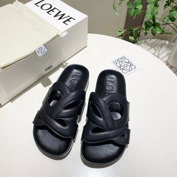 Loew Ease Monogram Slides Black Lambskin Leather 881378