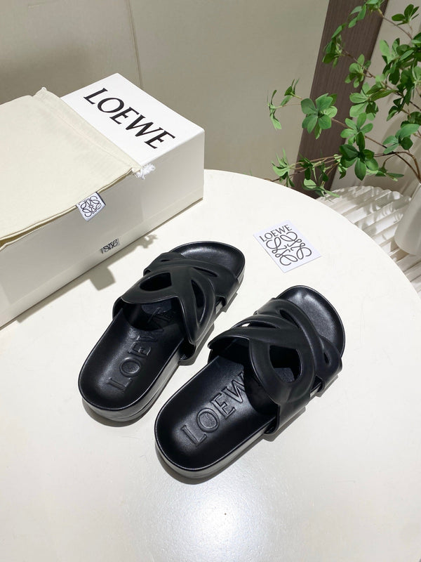 Loew Ease Monogram Slides Black Lambskin Leather 881378