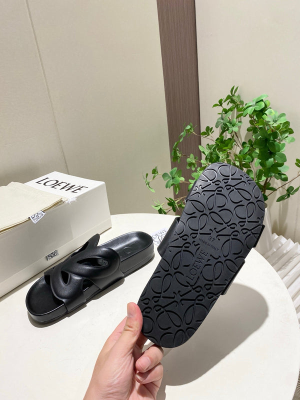 Loew Ease Monogram Slides Black Lambskin Leather 881378