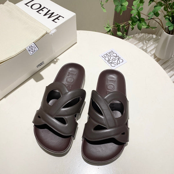 Loew Ease Monogram Slides Chocolate Lambskin Leather 881377