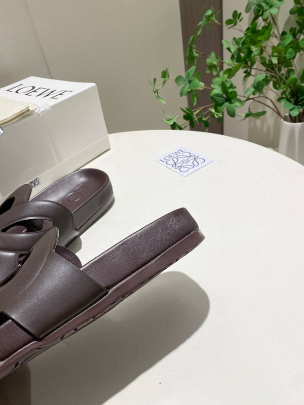Loew Ease Monogram Slides Chocolate Lambskin Leather 881377