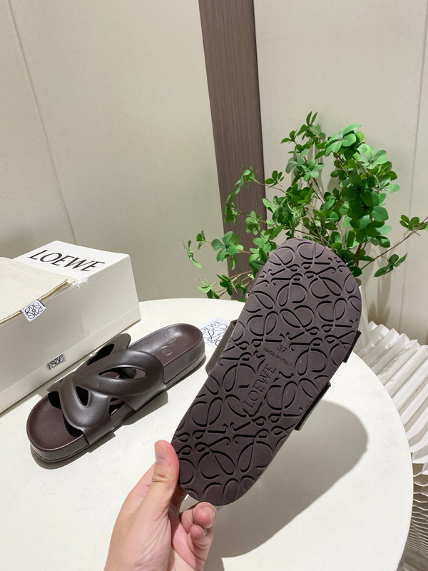 Loew Ease Monogram Slides Chocolate Lambskin Leather 881377