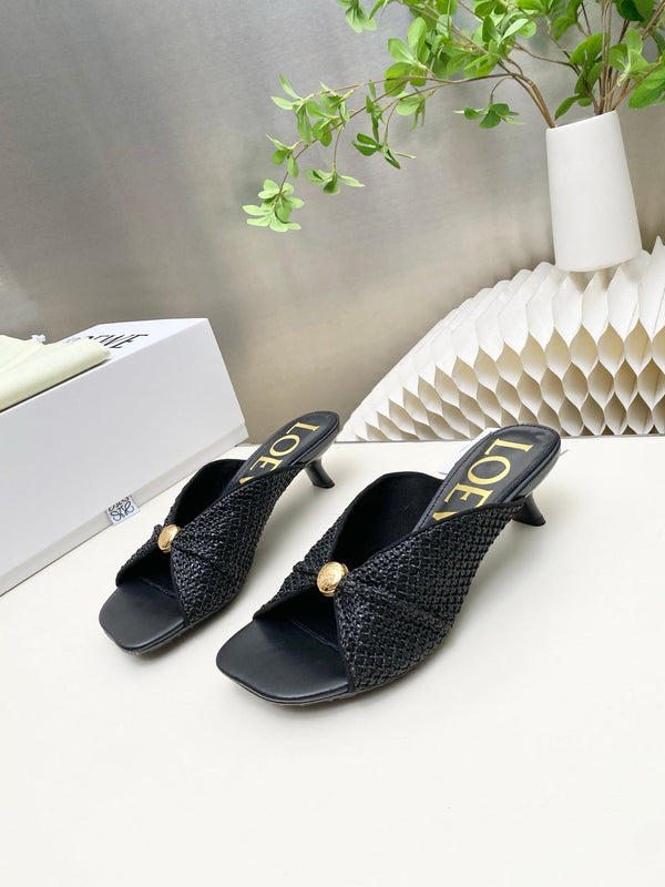 Loew Pebble Soft Sandals Black Lambskin Leather 881365