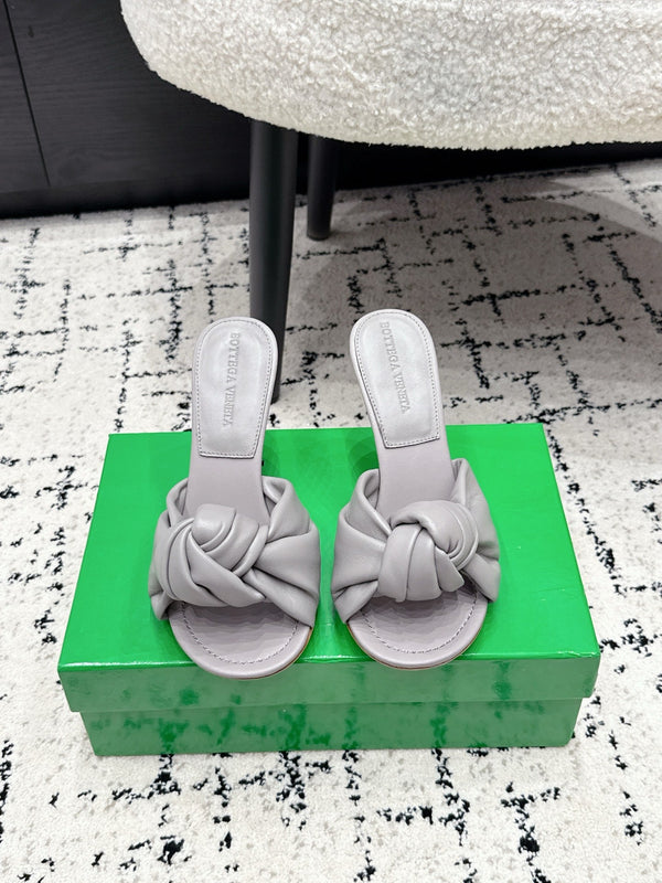 BV Knot Mule Sandals 9cm Grey Lambskin Leather 880940