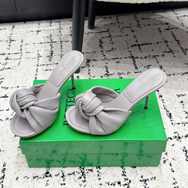 BV Knot Mule Sandals 9cm Grey Lambskin Leather 880940