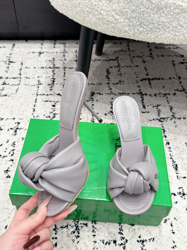 BV Knot Mule Sandals 9cm Grey Lambskin Leather 880940