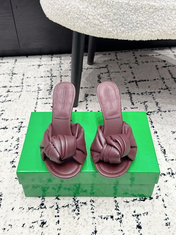 BV Knot Mule Sandals 9cm Burgundy Lambskin Leather 880939