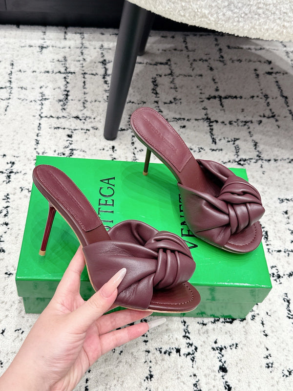 BV Knot Mule Sandals 9cm Burgundy Lambskin Leather 880939