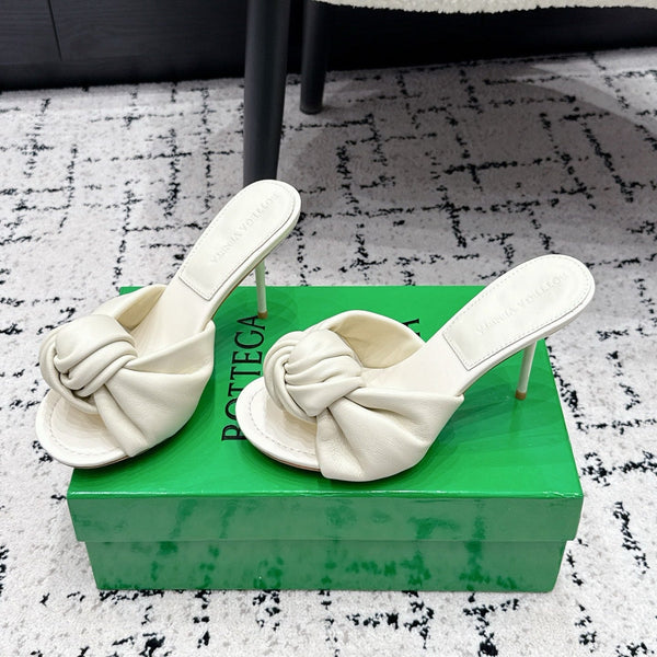 BV Knot Mule Sandals 9cm White Lambskin Leather 880937