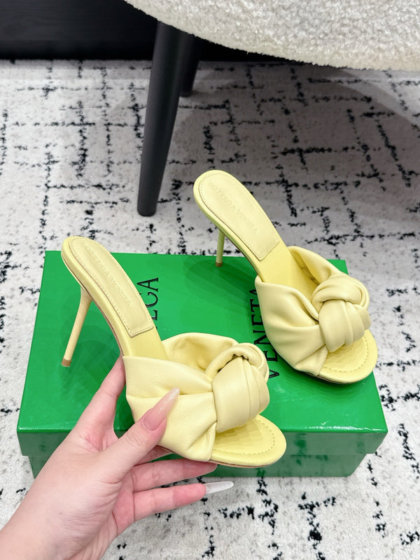 BV Knot Mule Sandals 9cm Yellow Lambskin Leather 880933