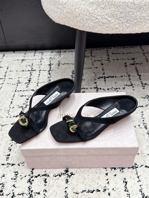 JC Emeri Stone Sandals 3cm Black Suede Leather 880816