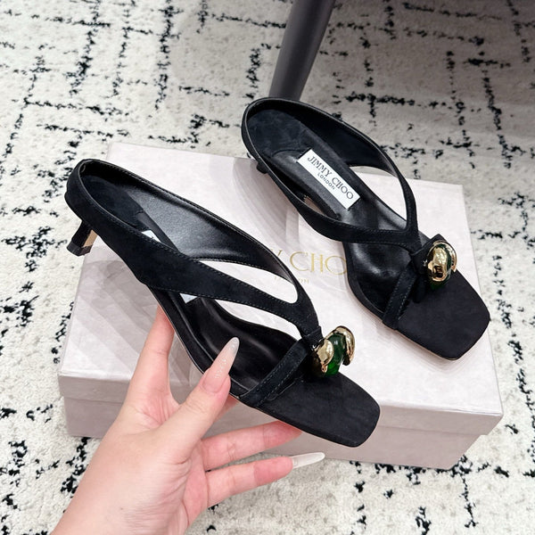 JC Emeri Stone Sandals 3cm Black Suede Leather 880816