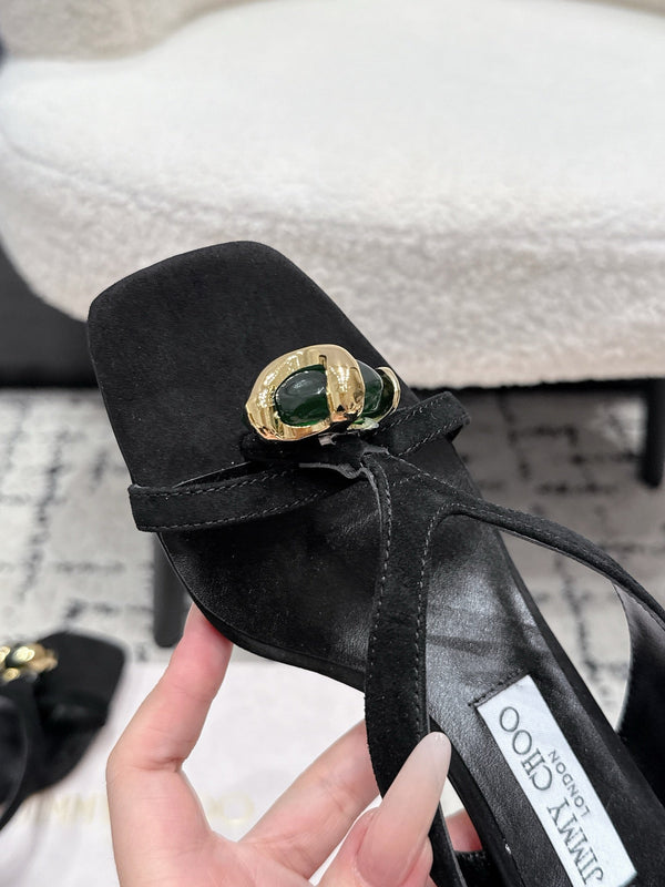 JC Emeri Stone Sandals 3cm Black Suede Leather 880816