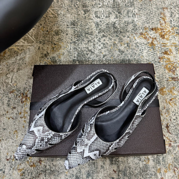 Alaia Snake Print Cutout Slingback Flats Grey Cowhide Leather 881557