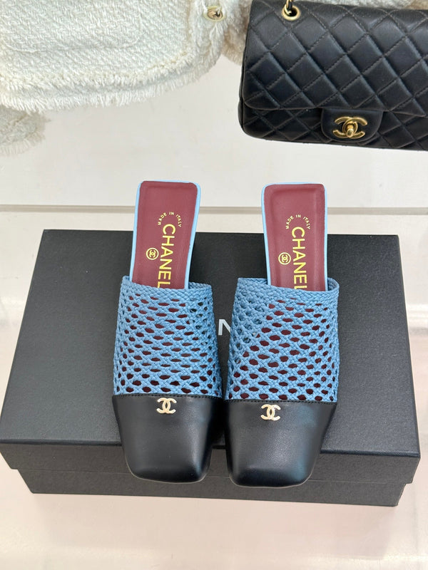 CC Woven Square-Toe Mules Blue Black Leather 887978