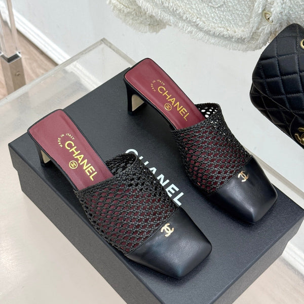 CC Woven Square-Toe Mules Black Leather 887977
