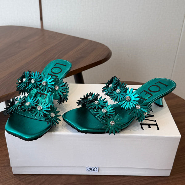 Loew Paula's Ibiza Petal Flower Sandals Metallic Turquoise Leather 889901
