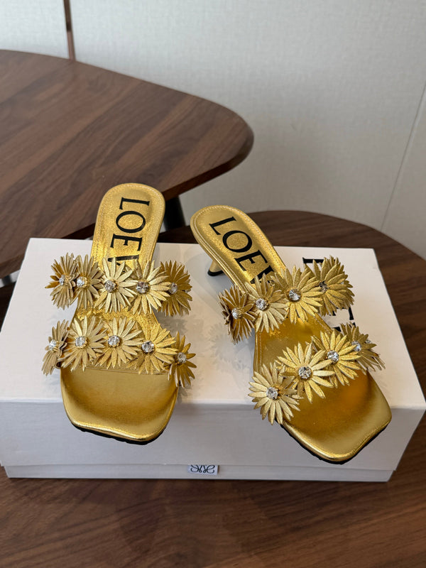 Loew Paula's Ibiza Petal Flower Sandals Metallic Gold Leather 889900