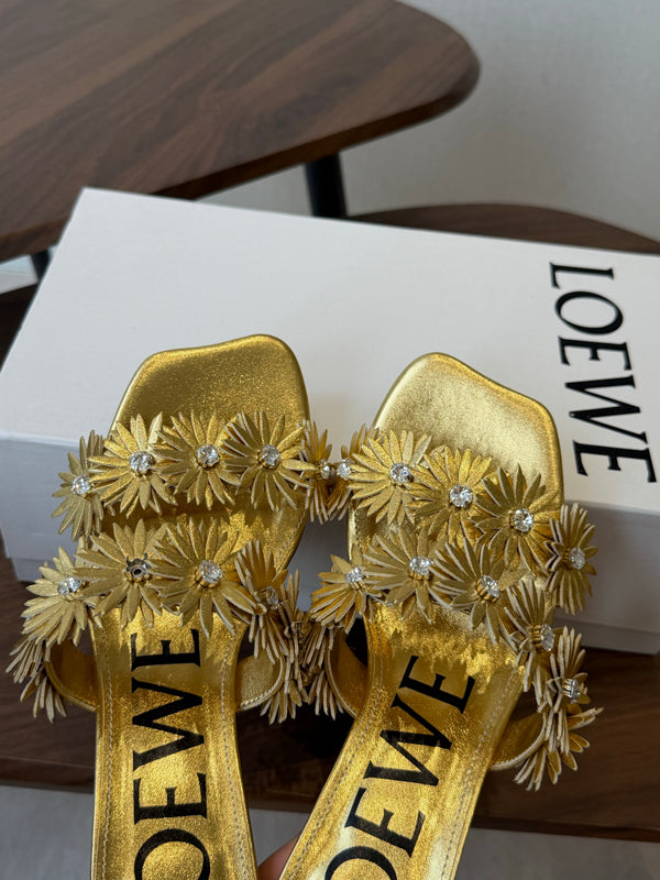 Loew Paula's Ibiza Petal Flower Sandals Metallic Gold Leather 889900