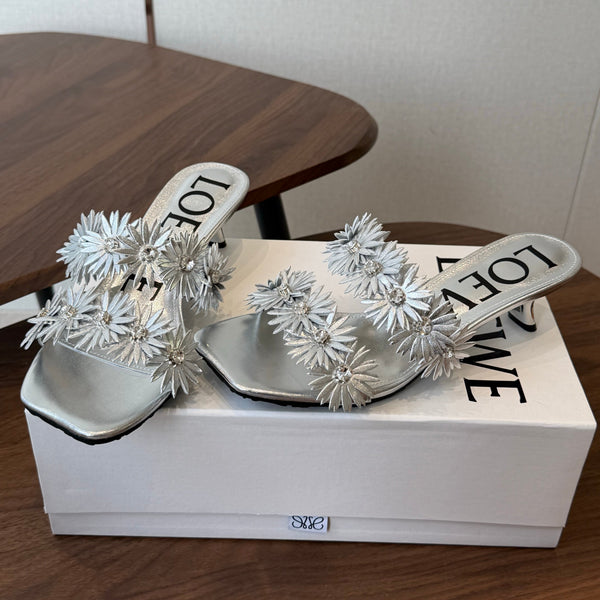 Loew Paula's Ibiza Petal Flower Sandals Silver Leather 889898