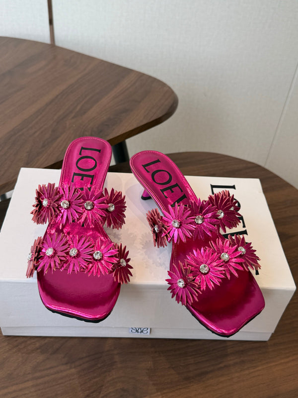 Loew Paula's Ibiza Petal Flower Sandals Pink Leather 889896