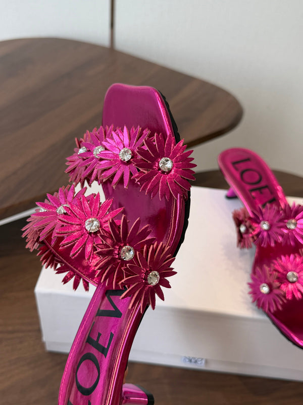 Loew Paula's Ibiza Petal Flower Sandals Pink Leather 889896