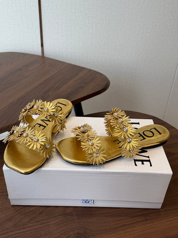 Loew Paula's Ibiza Petal Flower Flat Sandals Gold Leather 889893