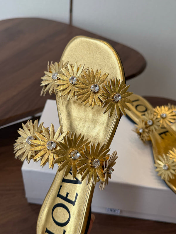 Loew Paula's Ibiza Petal Flower Flat Sandals Gold Leather 889893