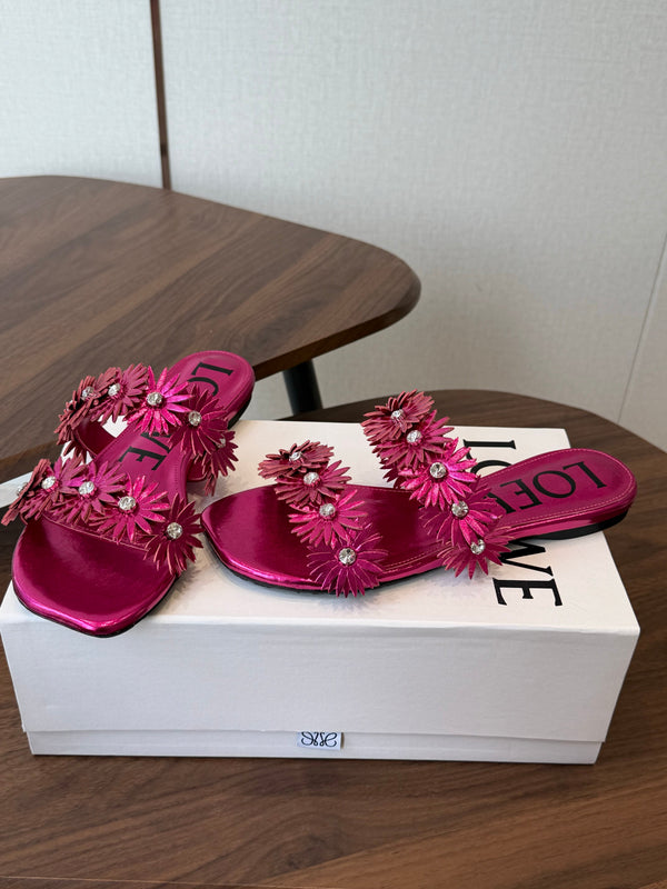 Loew Paula's Ibiza Petal Flower Flat Sandals Pink Leather 889892