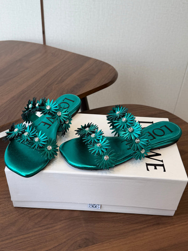 Loew Paula's Ibiza Petal Flower Flat Sandals Turquoise Leather 889890