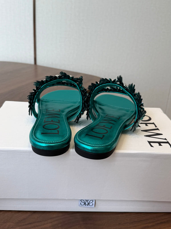 Loew Paula's Ibiza Petal Flower Flat Sandals Turquoise Leather 889890