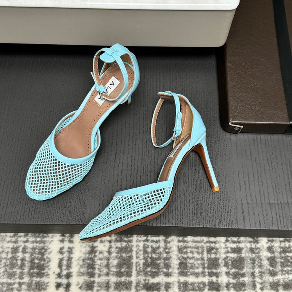 Alai Mesh Pumps 10.5cm Blue Mesh & Patent Leather