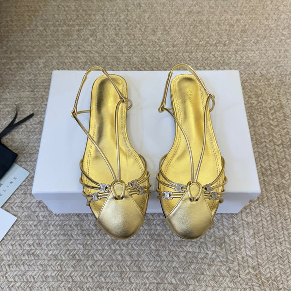 CL Gelie Flat Sandals Gold Metallic Calfskin Leater 891052