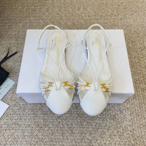 CL Gelie Flat Sandals White Calfskin Leather 891051