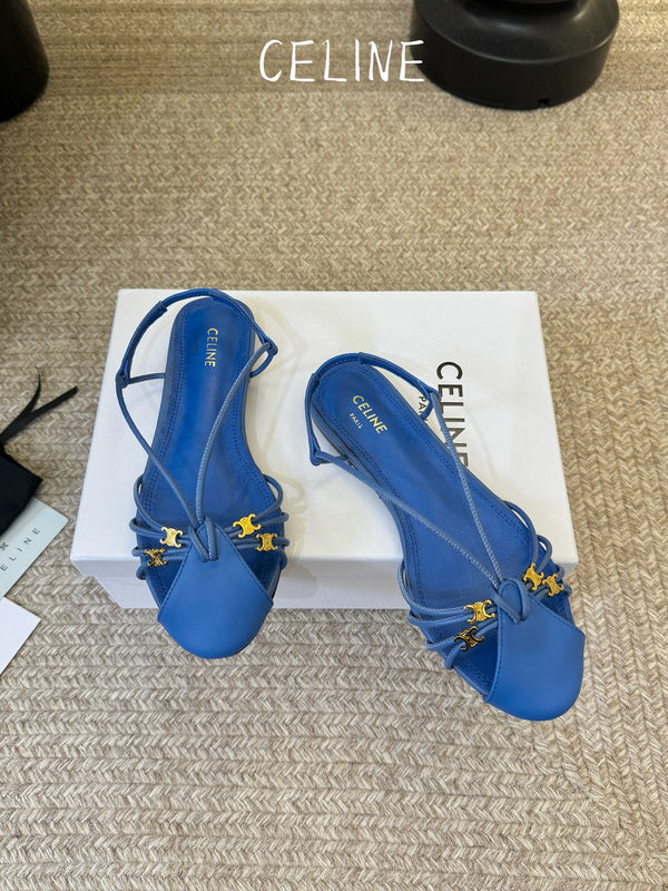 CL Gelie Flat Sandals Blue Calfskin Leather 891050