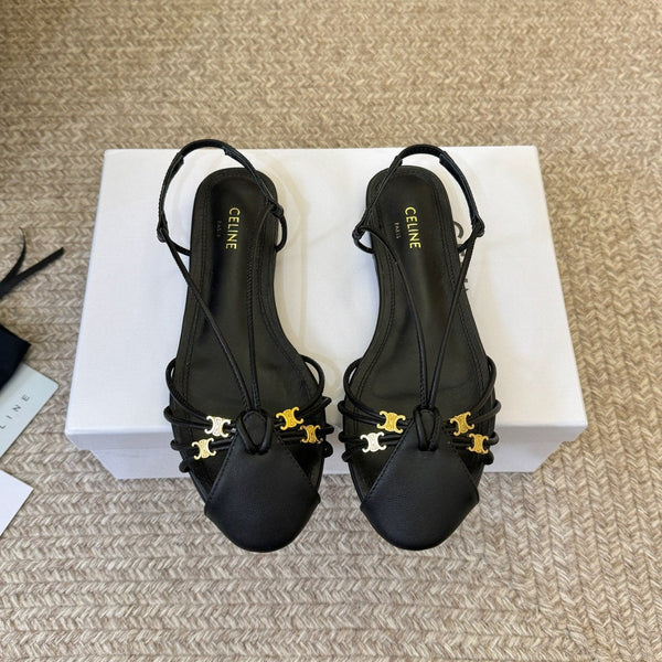 CL Gelie Flat Sandals Black Calfskin Leather 891049