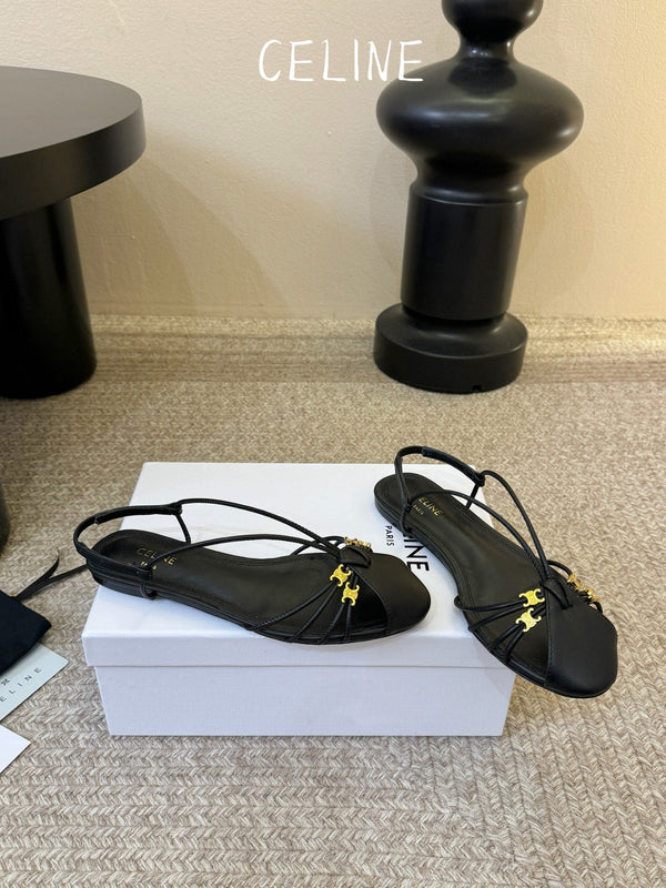 CL Gelie Flat Sandals Black Calfskin Leather 891049