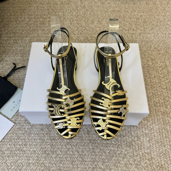 CL Triomphe Ankle Strap Sandals Gold Calfskin Leather 891058