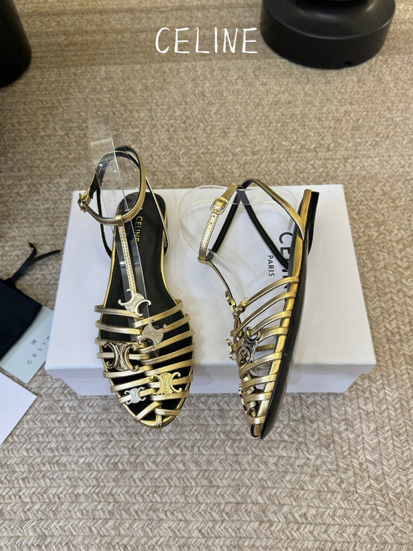 CL Triomphe Ankle Strap Sandals Gold Calfskin Leather 891058
