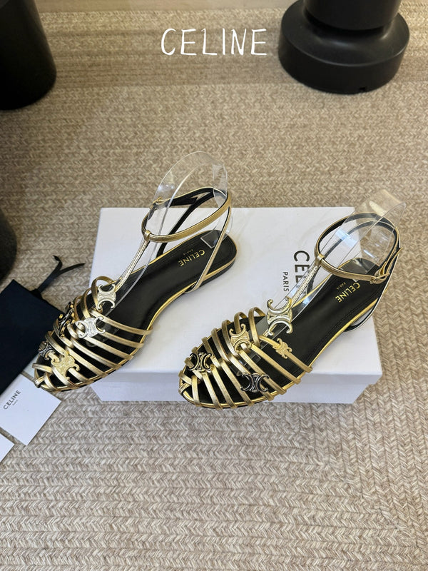 CL Triomphe Ankle Strap Sandals Gold Calfskin Leather 891058