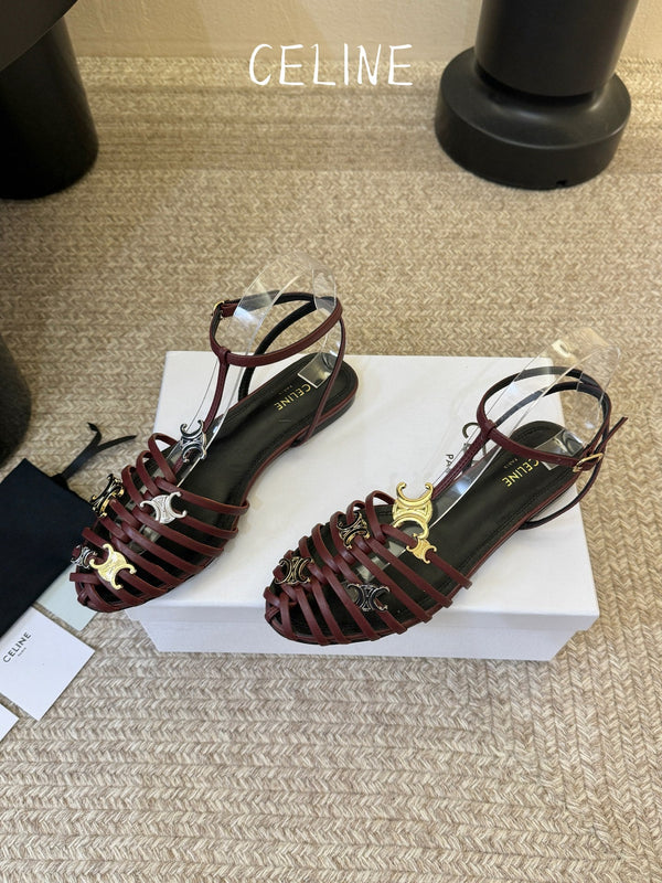 CL Triomphe Ankle Strap Sandals Burgundy Calfskin Leather 891056