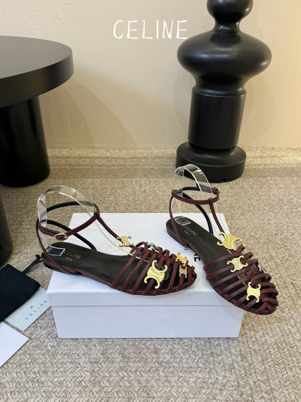 CL Triomphe Ankle Strap Sandals Burgundy Calfskin Leather 891056