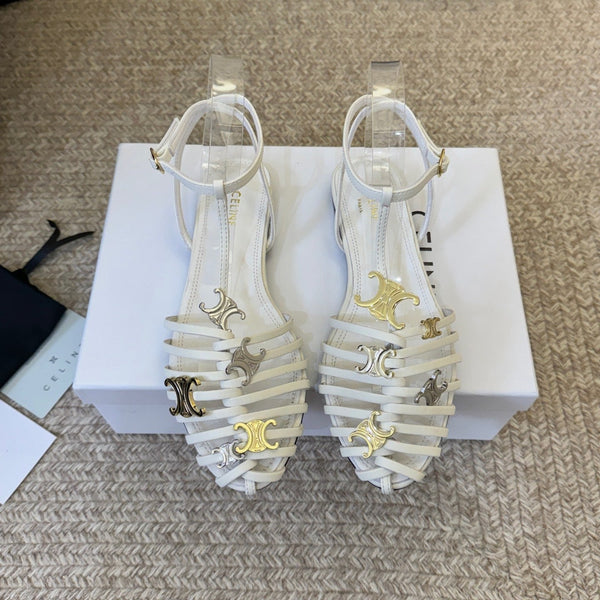 CL Triomphe Ankle Strap Sandals White Calfskin Leather 891055