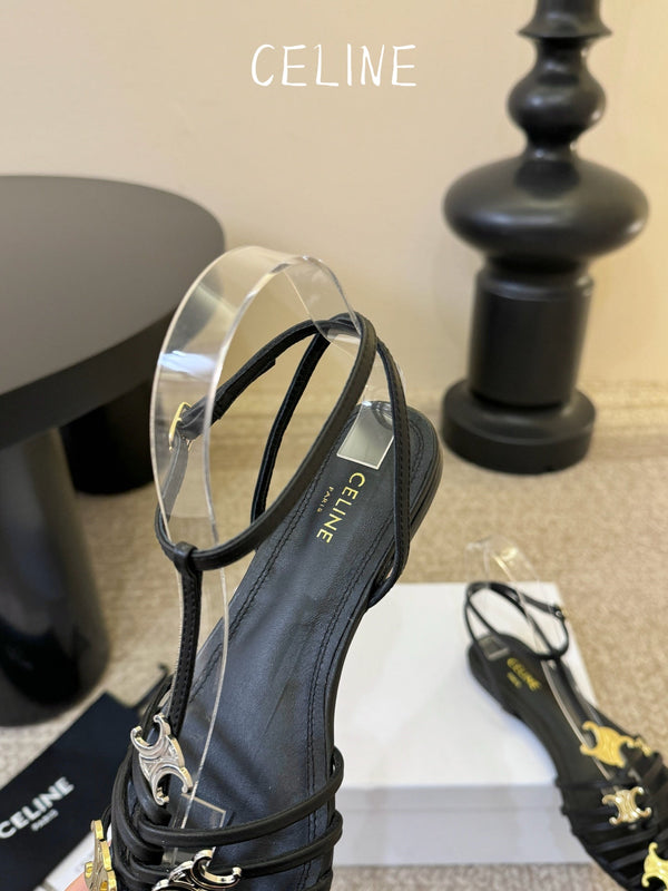 CL Triomphe Ankle Strap Sandals Black Calfskin Leather 891054