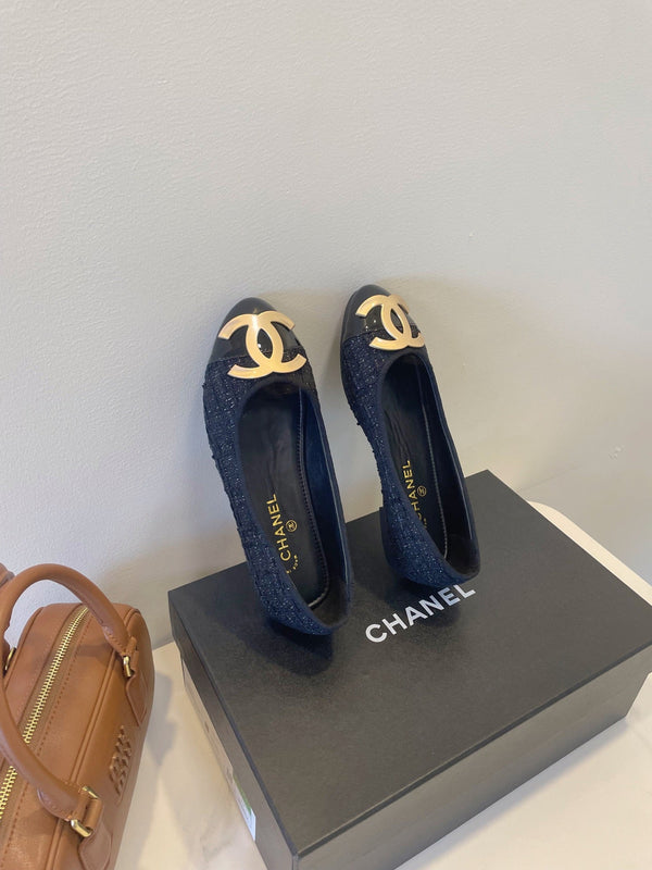 CC 26P Ballet Flats Black Tweed & Patent Leather 890836
