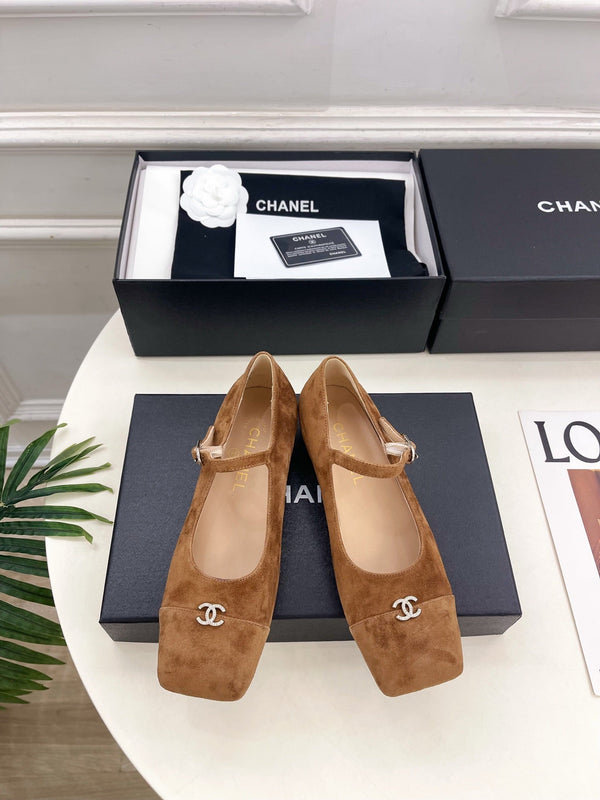 CC Square Toe Mary Jane Flats 2.5cm Brown Suede 891751