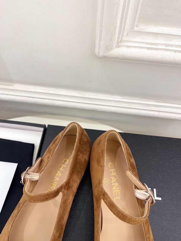 CC Square Toe Mary Jane Flats 2.5cm Brown Suede 891751