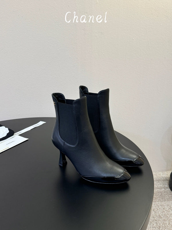 CC Stiletto Ankle Boots Black Lambskin Leather 890937