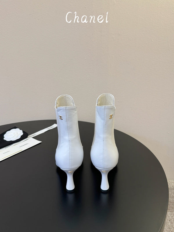 CC Stiletto Ankle Boots White Lambskin Leather 890936