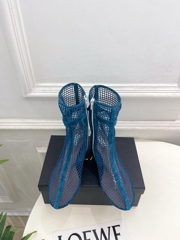 Alaia Boots 5.5cm Fishnet Ankle Boots Dark Blue Mesh Suede 892045
